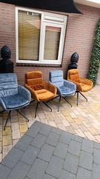 Set van 4 Fluweel Stoelen - Grijs & Koper, Ophalen, Overige kleuren, Zo goed als nieuw, Metaal