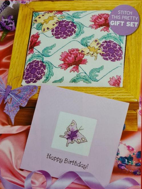Lavendel met vlinders 3 borduurpatronen, Hobby en Vrije tijd, Borduren en Borduurmachines, Nieuw, Patroon, Handborduren, Ophalen