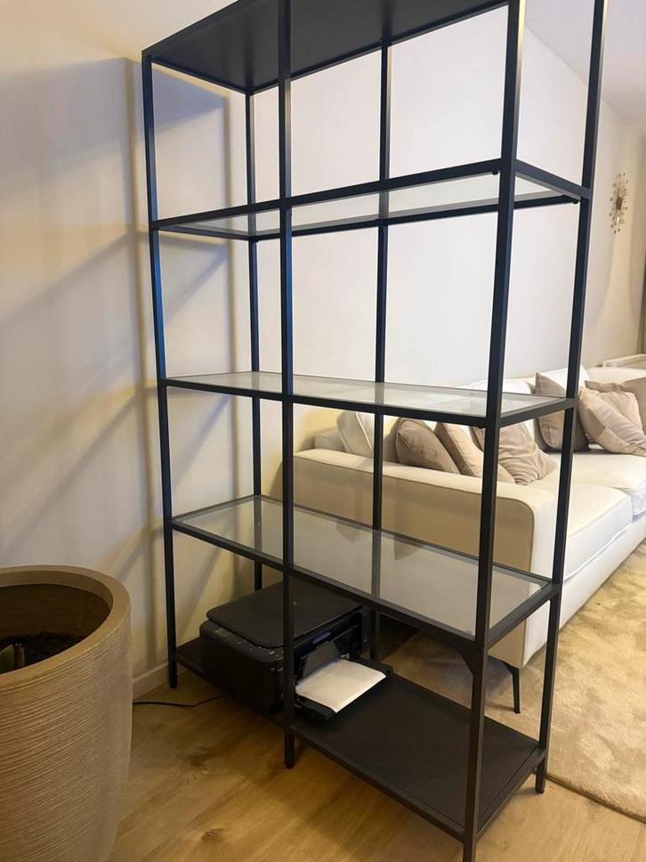 Stalen Boekenkast met Glazen Planken - 100x36x175cm, Huis en Inrichting, Kasten | Boekenkasten, Gebruikt, 50 tot 100 cm, 150 tot 200 cm