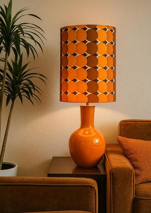 Retro designlamp met originele jaren 70 stof, Huis en Inrichting, Lampen | Tafellampen, Zo goed als nieuw, 75 cm of meer, Metaal