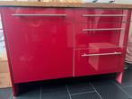 Rode Hoekkeuken met Apparatuur, Huis en Inrichting, Keuken | Complete keukens, Ophalen, Gebruikt, Hoekkeuken, Kunststof