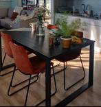 Eettafel zwart hout 159 x 90 cm met stoelen., Tuin en Terras, Ophalen, 4 zitplaatsen, Gebruikt, Eettafel