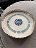 Brocante Onderzetter met Blauwe Print - 18cm, Ophalen of Verzenden