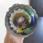 Glazen vaas golvende rand gekleurde voet 1707, Overige kleuren, Ophalen of Verzenden, Minder dan 50 cm, Glas