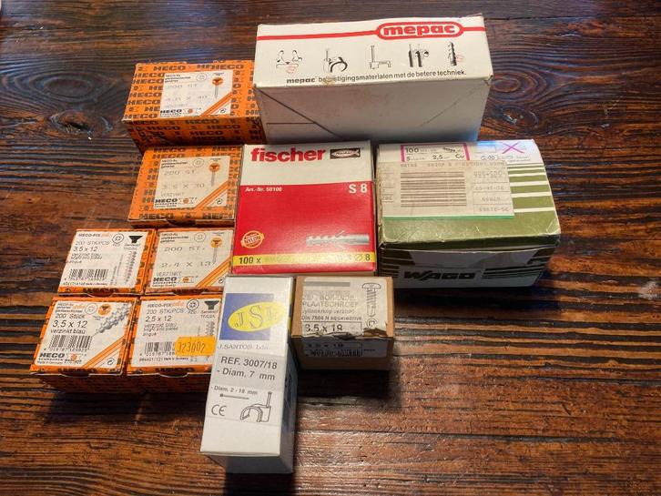 Heco schroeven div. maten/Mepac/Wago/Fischer plugs etc., Doe-het-zelf en Verbouw, IJzerwaren en Bevestigingsmiddelen, Zo goed als nieuw
