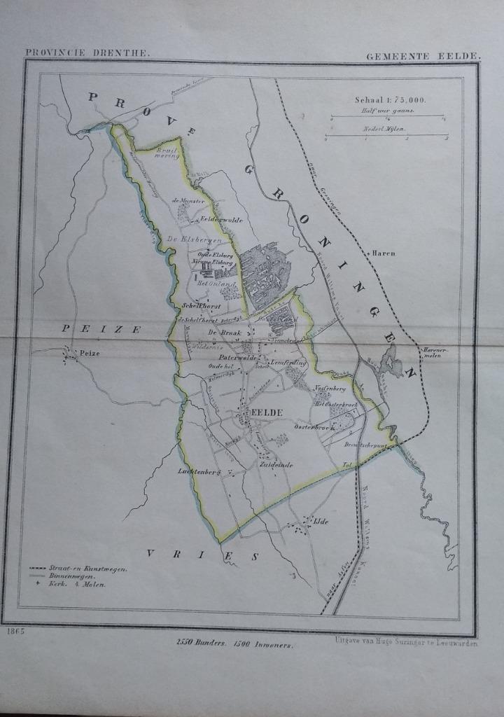 45 Eelde Zuideinde Schelfhorst Litho Kuyper 1867, Antiek en Kunst, Kunst | Litho's en Zeefdrukken, Ophalen of Verzenden