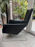 LABEL DON STRAK DESIGN RELAX FAUTEUIL ZWART LEREN STOEL, 75 tot 100 cm, Ophalen of Verzenden, Zo goed als nieuw, Metaal