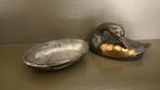 Mooi tinnen eendje. Opberg potje eend tin. Gouden vleugel., Antiek en Kunst, Antiek | Tin, Ophalen of Verzenden