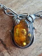 Zilveren Ketting (925) met Amber Hanger, Met hanger, Gebruikt, Geel, Ophalen of Verzenden
