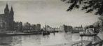 Amsterdam Prins Hendrikkade stadsgezicht oude ets schilderij, Antiek en Kunst, Kunst | Etsen en Gravures, Ophalen of Verzenden
