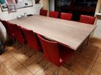 Grote tafel met 8 lederen stoelen., 200 cm of meer, 100 tot 150 cm, Rechthoekig, Zo goed als nieuw
