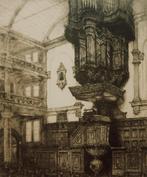 Ets Jan Poortenaar Kerkinterieur Rode Hoed Amsterdam 1946, Antiek en Kunst, Ophalen of Verzenden