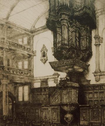 Ets Jan Poortenaar Kerkinterieur Rode Hoed Amsterdam 1946 beschikbaar voor biedingen