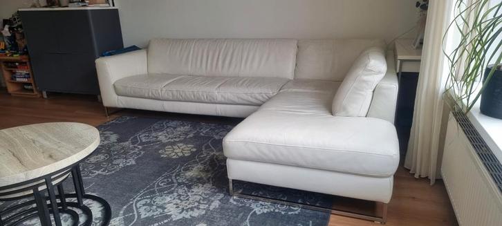 Hoekbank Italsofa, italliaans wit leer, Huis en Inrichting, Banken | Bankstellen, Gebruikt, Hoekbank, Vierpersoons of meer, 250 tot 300 cm
