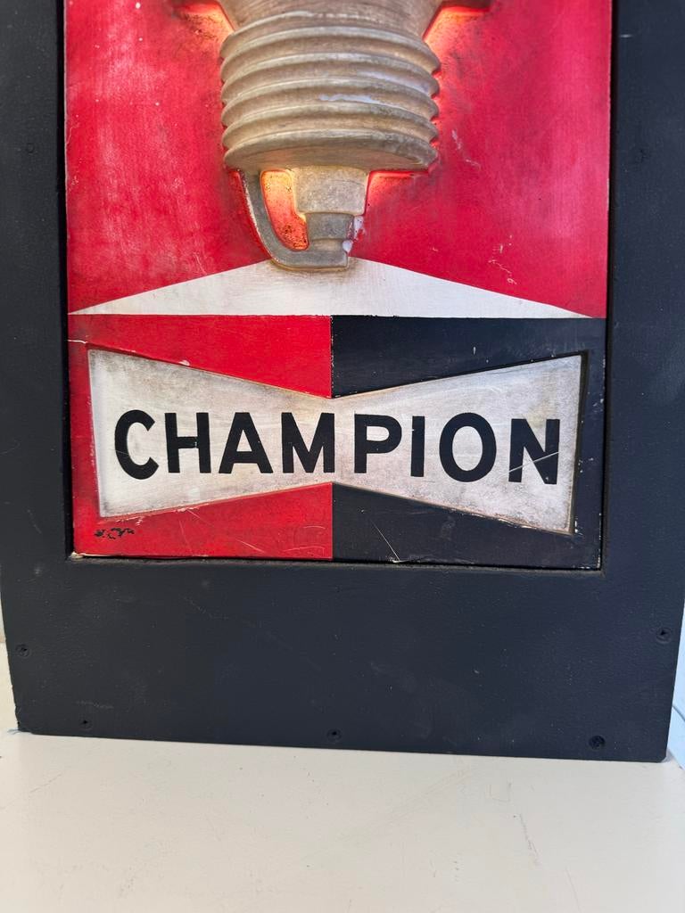 Vintage Champion Bougie Reclamebord - Lichtbak, Verzamelen, Ophalen, Gebruikt, ., Lichtbak of (neon) lamp