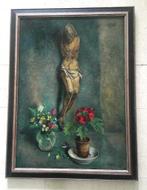 bloemen, plantje en Jezusbeeld - Ina Hooft 1894-1994, Antiek en Kunst, Kunst | Schilderijen | Klassiek, Ophalen of Verzenden