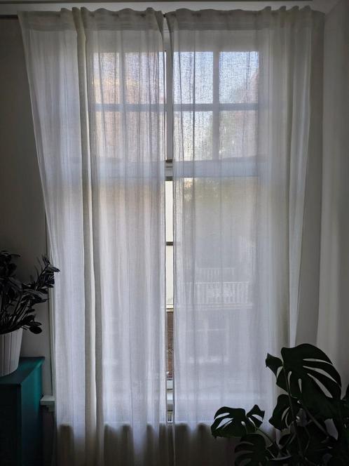 Set van 2 gordijnen van linen, Huis en Inrichting, Stoffering | Gordijnen en Lamellen, Zo goed als nieuw, 200 cm of meer, 100 tot 150 cm