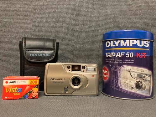 Olympus Trip AF 50 Kit met film, halskoord, tasje, batterij, Audio, Tv en Foto, Fotocamera's Analoog, Zo goed als nieuw, Compact