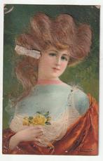 Dame met echt haar opgeplakt oude ansichtkaart 1913, Verzenden, Voor 1920, Gelopen, Overige thema's