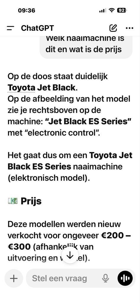 Toyota Jet Black ES Naaimachine, Hobby en Vrije tijd, Naaimachines en Toebehoren, Nieuw, Naaimachine, Overige merken, Ophalen of Verzenden