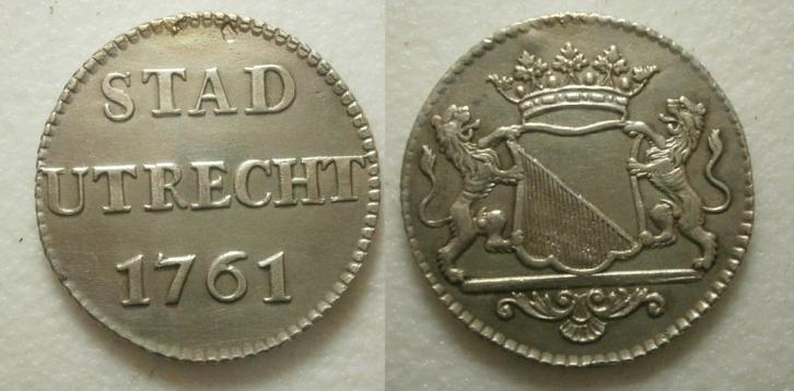 Utrecht Stad Duit 1761 Zilver - RR - zeer zeldzaam, Postzegels en Munten, Munten | Nederland, Losse munt, 1 cent, Vóór koninkrijk