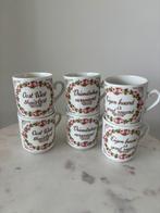 Set van 6 vintage theemokken met Nederlandse gezegden, Keramiek, Ophalen of Verzenden, Zo goed als nieuw, Overige stijlen