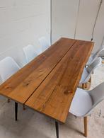 Boomstam houtentafel houten incl 6 stoelen 2.20m, Ophalen of Verzenden, Gebruikt, Modern boomstam tafel, 4 tot 6 stoelen