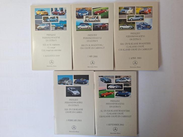 5 prijslijsten Mercedes Benz roadsters coupes cabriolets, Boeken, Auto's | Folders en Tijdschriften, Gelezen, Mercedes, Ophalen of Verzenden