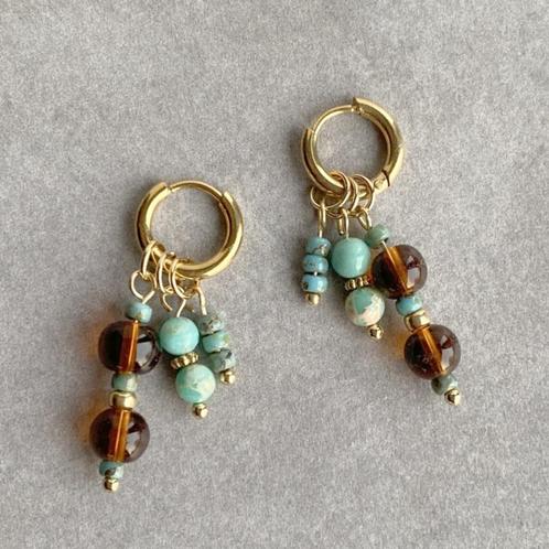 Idhuna Rvs Oorringen met Bedels Goud Kralen hangers Bruin, Sieraden, Tassen en Uiterlijk, Oorbellen, Nieuw, Hangers, Overige materialen