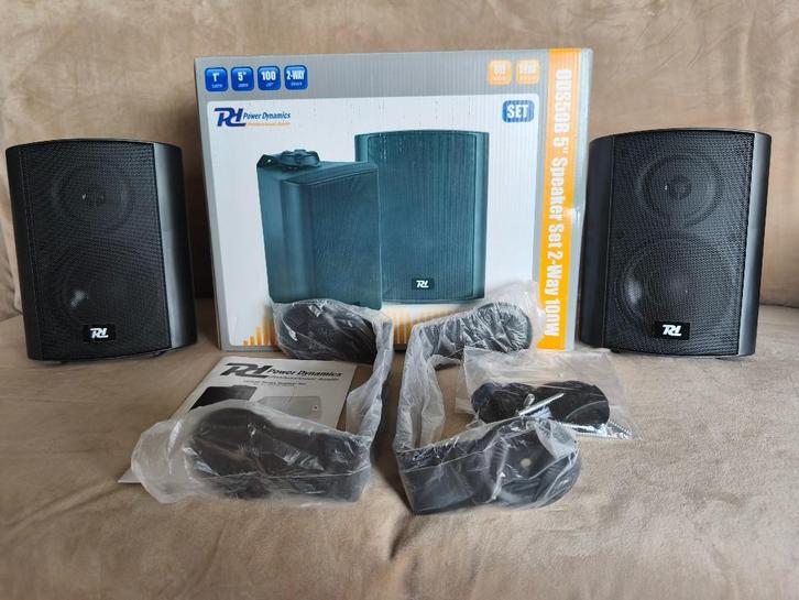 Power Dynamics ODS50B 2-weg speakerset met montagebeugels -, Audio, Tv en Foto, Luidsprekers, Zo goed als nieuw, Front, Rear of Stereo speakers