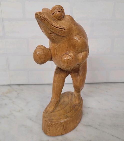 Houtsnijwerk Kickboksen Kikker, Antiek en Kunst, Kunst | Beelden en Houtsnijwerken, Ophalen of Verzenden
