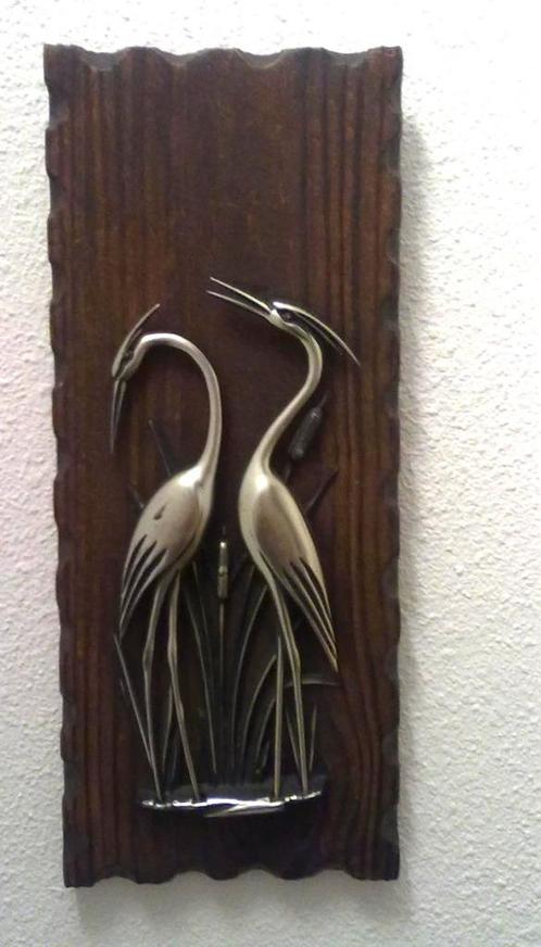 retro vintage houten wand deco hanger plakaat reiger, Huis en Inrichting, Woonaccessoires | Wanddecoraties, Gebruikt, Ophalen of Verzenden