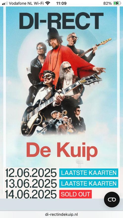 2 staanplaatsen voor Di-rect in de Kuip vrijdag 13 juni, Tickets en Kaartjes, Concerten | Rock en Metal, Twee personen, Juni, Hard Rock of Metal