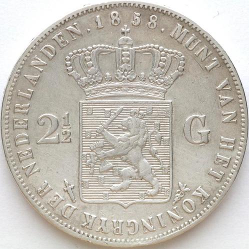XntriQ-Coins - Zilveren rijksdaalder 1858 - Willem III (13), Postzegels en Munten, Munten | Nederland, Losse munt, 2½ gulden, Koning Willem III