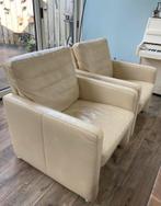 Twee creme/beige leren fauteuils van het merk Longlife, Ophalen, Gebruikt, 50 tot 75 cm, Leer