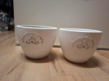 2 witte aardewerk bloempotten  beschikbaar voor biedingen