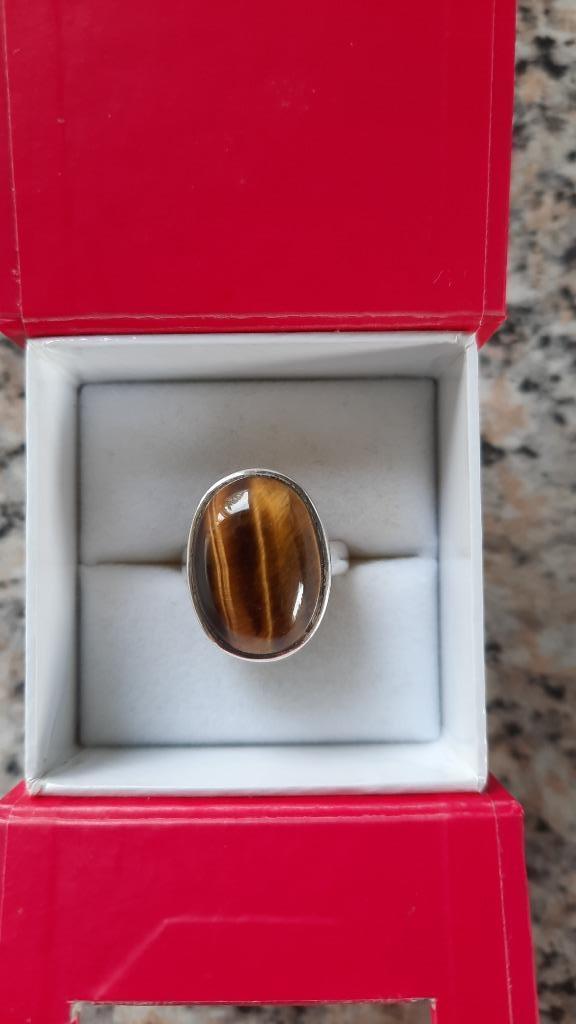 Ring zilver met tijgeroog, Sieraden, Tassen en Uiterlijk, Ringen, Zo goed als nieuw, Dame, 17 tot 18, Zilver, Zilver, Met edelsteen