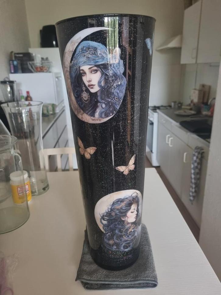 Decoupage vaas, Huis en Inrichting, Woonaccessoires | Vazen, Nieuw, Overige kleuren, Minder dan 50 cm, Glas, Ophalen of Verzenden