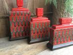 PTMD decoratie vaas met deksel rood set van 3 stuks (NIEUW), Huis en Inrichting, Woonaccessoires | Overige, Ophalen of Verzenden