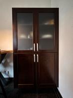 Wengé bruine hangende buffetkast met melkglas, Ophalen, Gebruikt, 50 tot 100 cm, Glas