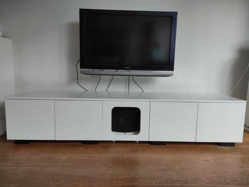 Houten TV meubel - wit hoogglans, Huis en Inrichting, Kasten | Televisiemeubels, Gebruikt, Minder dan 100 cm, 150 tot 200 cm, 50 tot 75 cm