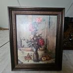 Stilleven Schilderij - Bloemen en Fruit - 60x50 cm, Antiek en Kunst, Kunst | Schilderijen | Klassiek, Ophalen of Verzenden