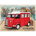 Citroen type H bus lets go travel relief reclamebord metaal