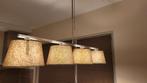 Hanglamp 4 stoffen lampenkappen, taupe, E14 Led, eettafel, Ophalen of Verzenden, Metaal, Zo goed als nieuw, 75 cm of meer