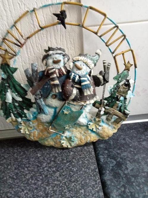 KERST:vintage metalen krans welkom+sneeuwpopjes doorsnee35cm, Huis en Inrichting, Woonaccessoires | Kransen, Nieuw, Ophalen of Verzenden