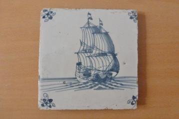 Prachtige 17e eeuwse tegel met 3-mast VOC SCHIP! beschikbaar voor biedingen