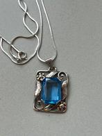 Art Deco zilveren collier met hanger Aquamarijn, Sieraden, Tassen en Uiterlijk, Kettingen, Zo goed als nieuw, Met edelsteen, Zilver