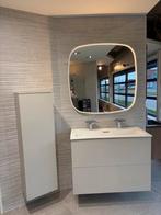 Badmeubelset kleur Kiezel met Spiegel en Halfhoge Kast, Ophalen, 100 tot 150 cm, Nieuw, Wastafelkast