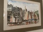Aquarel van Loes Beks-Werner havenplaats HonFleur Frankrijk, Antiek en Kunst, Kunst | Tekeningen en Foto's, Ophalen of Verzenden