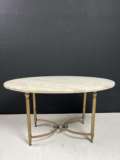 Vintage marmeren bijzettafel, Huis en Inrichting, Tafels | Bijzettafels, Gebruikt, Ovaal, 45 tot 60 cm, 75 cm of meer, Overige materialen